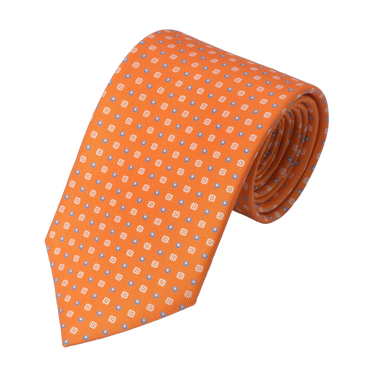 Printed Self-Tipped Silk Tie in Orange