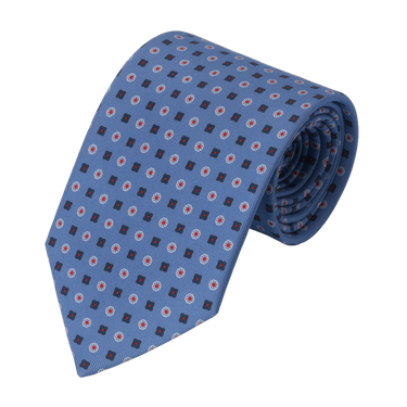 Flower Printed Silk Tie in Blue