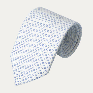 Printed Self-Tipped Silk Tie in White