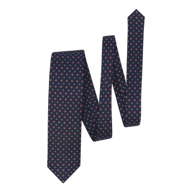 Flower Printed Silk Tie in Navy Blue