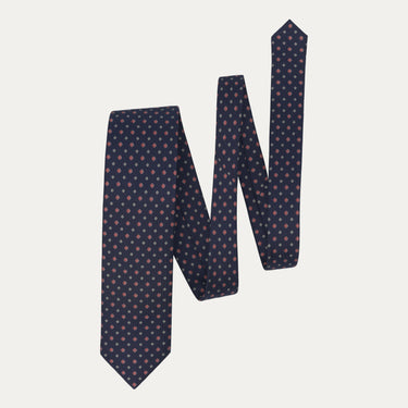 Flower Printed Silk Tie in Navy Blue