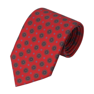 Printed Self-Tipped Silk Tie in Red
