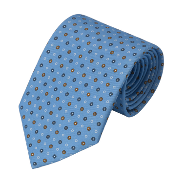 Printed Self-Tipped Silk Tie in Sky Blue