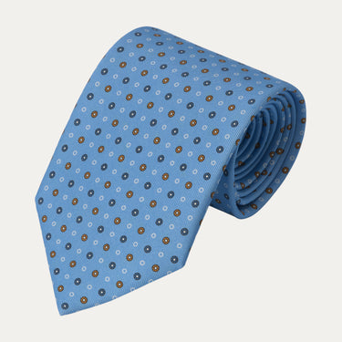 Corbata de seda estampada con ribetes en azul cielo