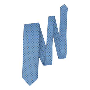 Printed Self-Tipped Silk Tie in Sky Blue