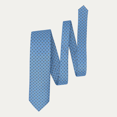 Corbata de seda estampada con ribetes en azul cielo