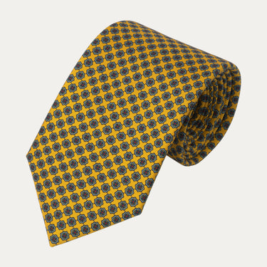 Corbata de seda estampada en color amarillo