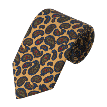 Printed Paisley Silk Tie in Yellow