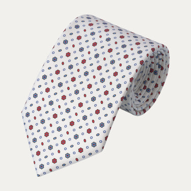 Corbata de seda con estampado de flores en color blanco
