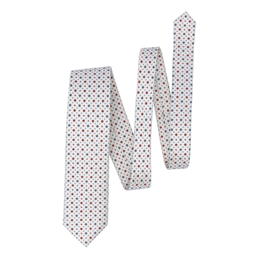 Flower Printed Silk Tie in White