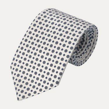 Corbata de seda con estampado de flores azules en color blanco