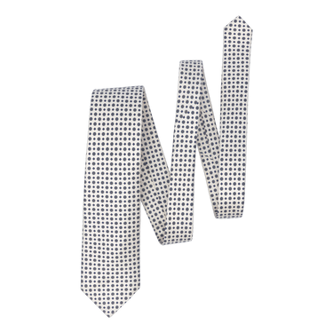Blue Flower Printed Silk Tie in White