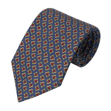 Red Leaf Printed Silk Tie in Blue