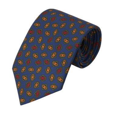 Printed Silk Tie in Royal Blue