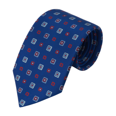 Printed Silk Tie in Royal Blue