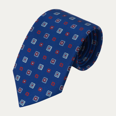 Printed Silk Tie in Royal Blue
