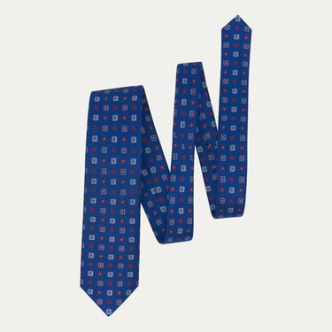 Printed Silk Tie in Royal Blue