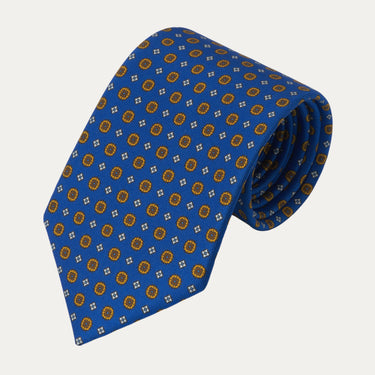 Flower Printed Silk Tie in Royal Blue