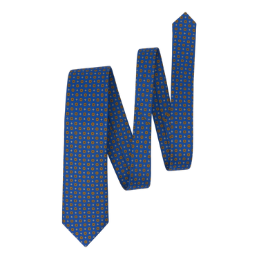 Flower Printed Silk Tie in Royal Blue