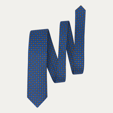 Flower Printed Silk Tie in Royal Blue