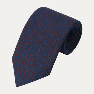 Paisley Printed Silk Tie in Dark Blue