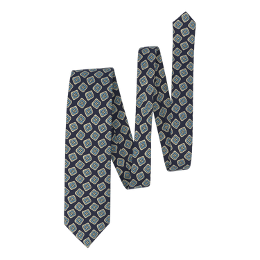 Flower Printed Silk Tie in Dark Blue