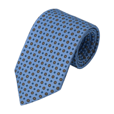 Flower Printed Silk Tie in Sky Blue