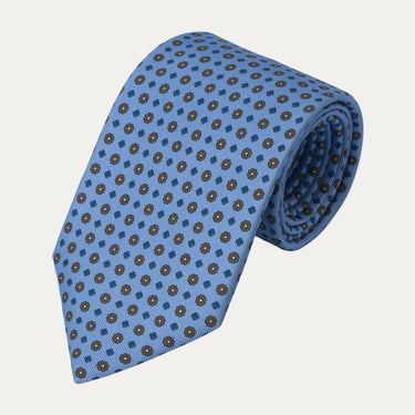 Flower Printed Silk Tie in Sky Blue