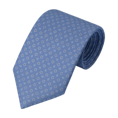 Flower-Printed Silk Tie in Sky Blue