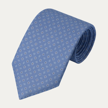 Flower-Printed Silk Tie in Sky Blue