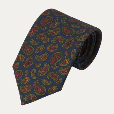 Printed Paisley Silk Tie in Dark Blue