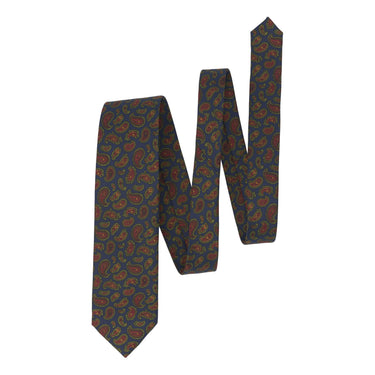 Printed Paisley Silk Tie in Dark Blue
