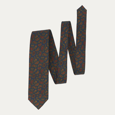 Printed Paisley Silk Tie in Dark Blue