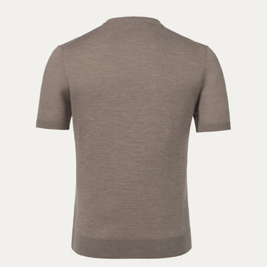 Back view of Colombo warm grey melange cashmere-silk T-shirt sweater MA00338/-/2-56JA/80199, showcasing seamless knit and tailored fit.
