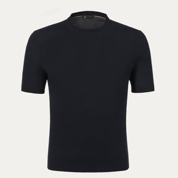 Colombo MA00338/-/4-135PI/43009 dark blue cotton T-shirt sweater with short sleeves and ribbed hem, ideal for SS25 fashion collections.