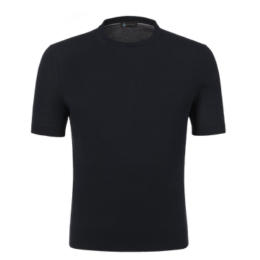 Colombo MA00338/-/4-135PI/43009 dark blue cotton T-shirt sweater with short sleeves and ribbed hem, ideal for SS25 fashion collections.