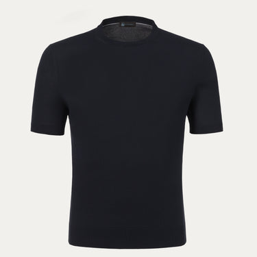 Colombo MA00338/-/4-135PI/43009 dark blue cotton T-shirt sweater with short sleeves and ribbed hem, ideal for SS25 fashion collections.