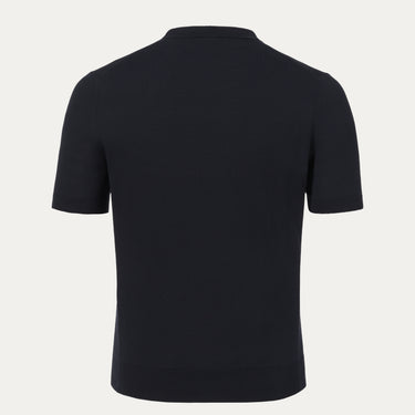 Back view of Colombo dark blue cotton T-shirt sweater MA00338/-/4-135PI/43009, showcasing clean tailoring and premium knitwear design.