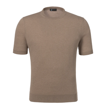 Colombo MA00338/-/4-135PI/80030 light brown cotton T-shirt sweater with short sleeves and ribbed hem, ideal for SS25 fashion.