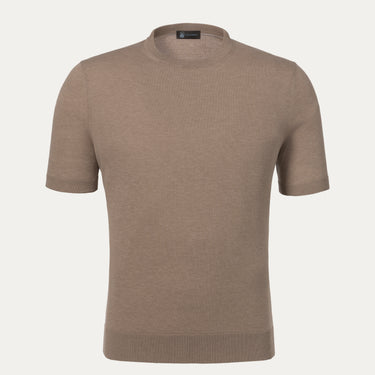 Colombo MA00338/-/4-135PI/80030 light brown cotton T-shirt sweater with short sleeves and ribbed hem, ideal for SS25 fashion.