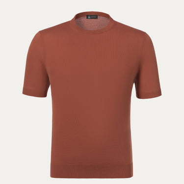 Colombo Cotton T-Shirt Sweater in Rusty Brown MA00338/-/4-135PI/85102, short-sleeve knitwear for men, front view, SS25 collection.