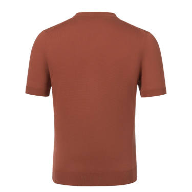 Back view of Colombo Cotton T-Shirt Sweater in Rusty Brown, premium short-sleeve top from SS25 apparel collection, style MA00338/-/4-135PI/85102.