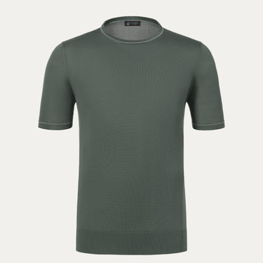 Colombo Silk T-Shirt Sweater in Light Green with short sleeves and fine knit texture, part of SS25 collection at SARTALE.