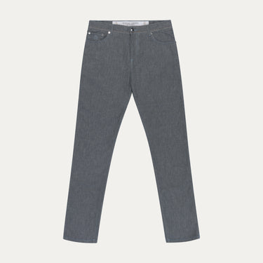 Front view of Richard J. Brown Regular-Fit 5 Pocket Jeans in Blue Melange with classic straight-leg cut. A stylish addition to men's summer wardrobe.