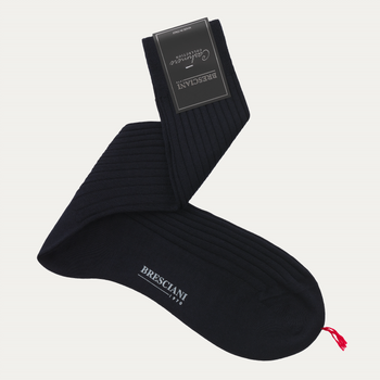 Bresciani Ribbed Cashmere and Silk-Blend Socks in Dark Blue - SARTALE