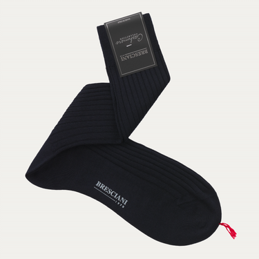 Bresciani Ribbed Cashmere and Silk-Blend Socks in Dark Blue - SARTALE