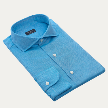 Linen-Cotton Blend Shirt in Turquoise Blue