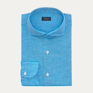 Linen-Cotton Blend Shirt in Turquoise Blue