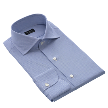 Striped Classic Cotton Shirt in White & Light Blue