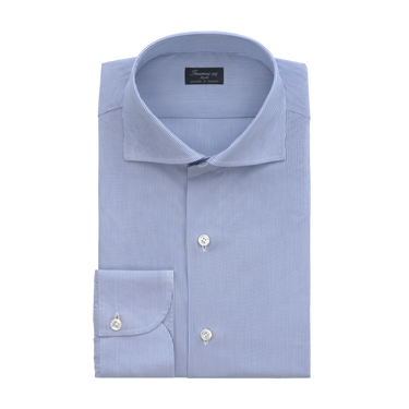 Striped Classic Cotton Shirt in White & Light Blue